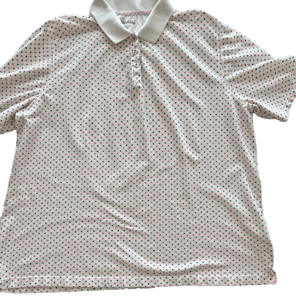White Stag Polo Womens XL White Polka Dot Preppy Short Sleeve Shirt Vintage